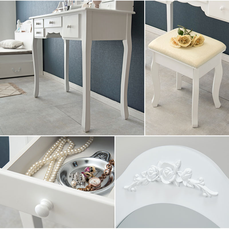 楽天市場】ドレッサー 三面鏡タイプ 幅90cm スツール付き オーバル 丸