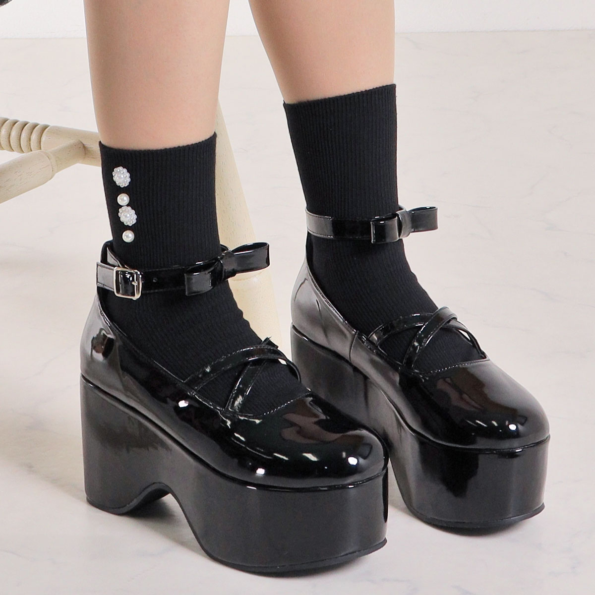 楽天市場】パンプス 黒 厚底 ハイヒール 9.5cmヒール ストラップ 足首