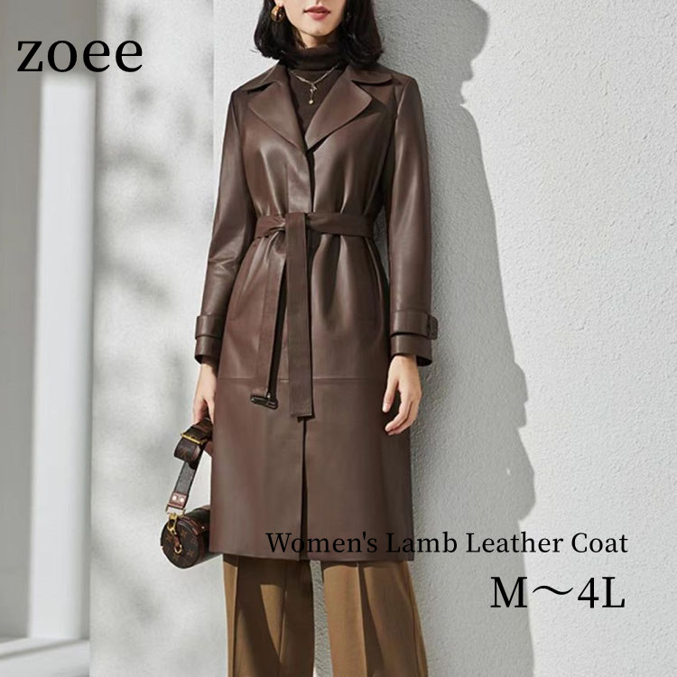 楽天市場】ベルト付き ラムレザーコート ミドル丈 レディース 秋冬