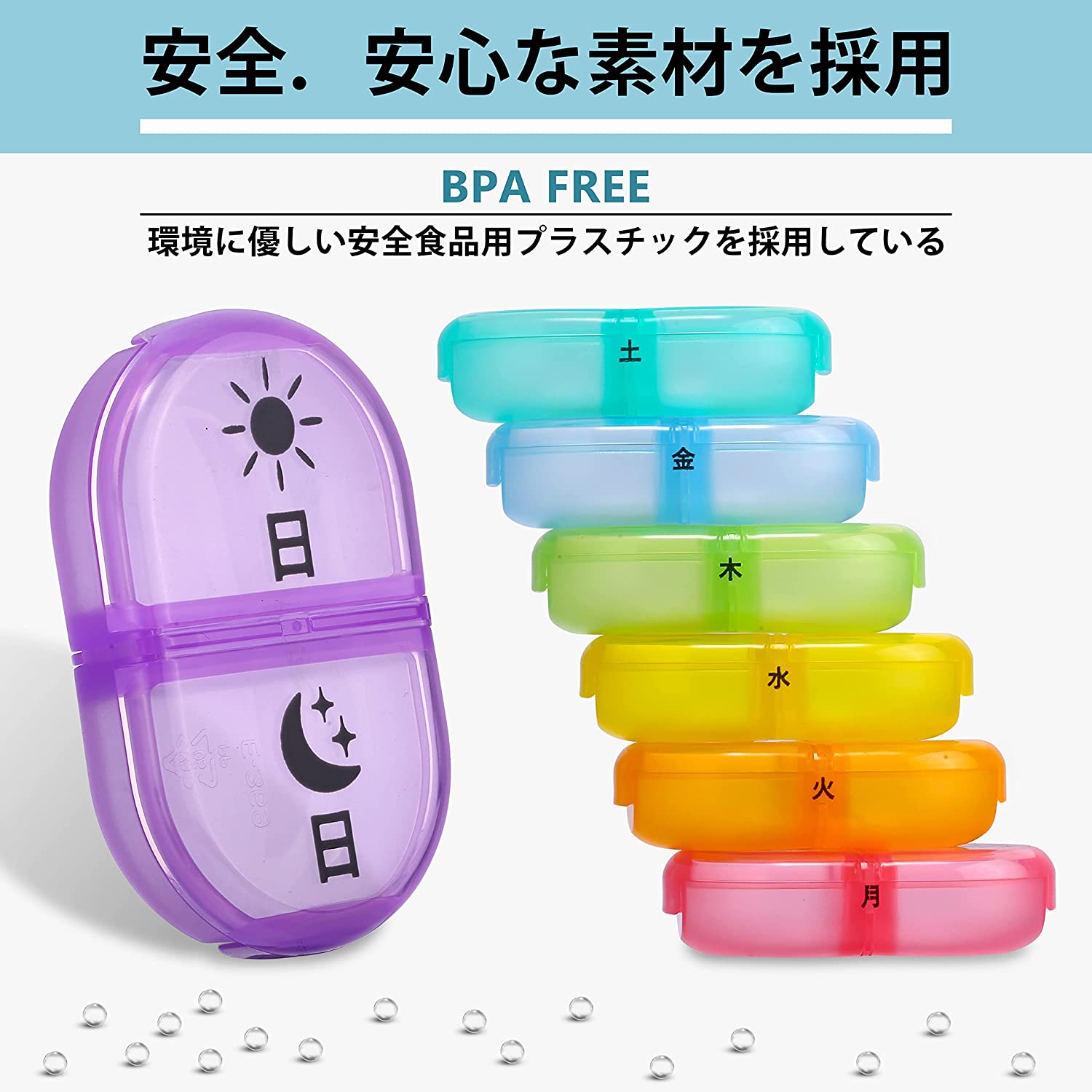 楽天市場】ピルケース 1週間 1日2回用｜朝晩対応・七色カラー・専用