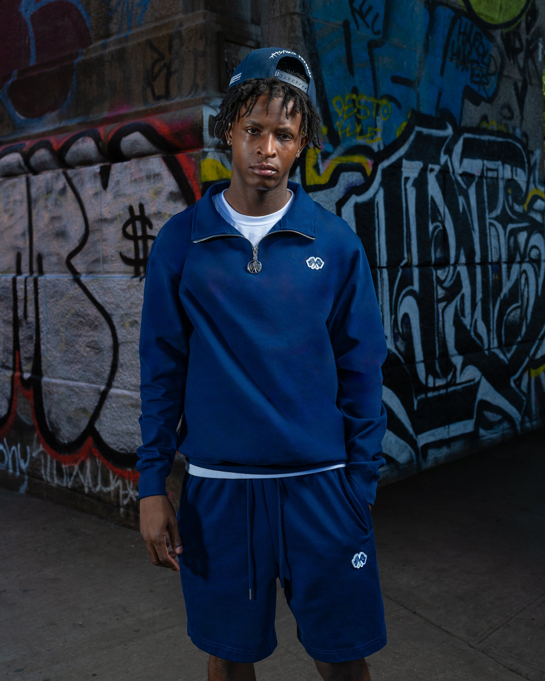 Men's Trap Genius NYC Flag Quarter Zip Pullover (Blue)