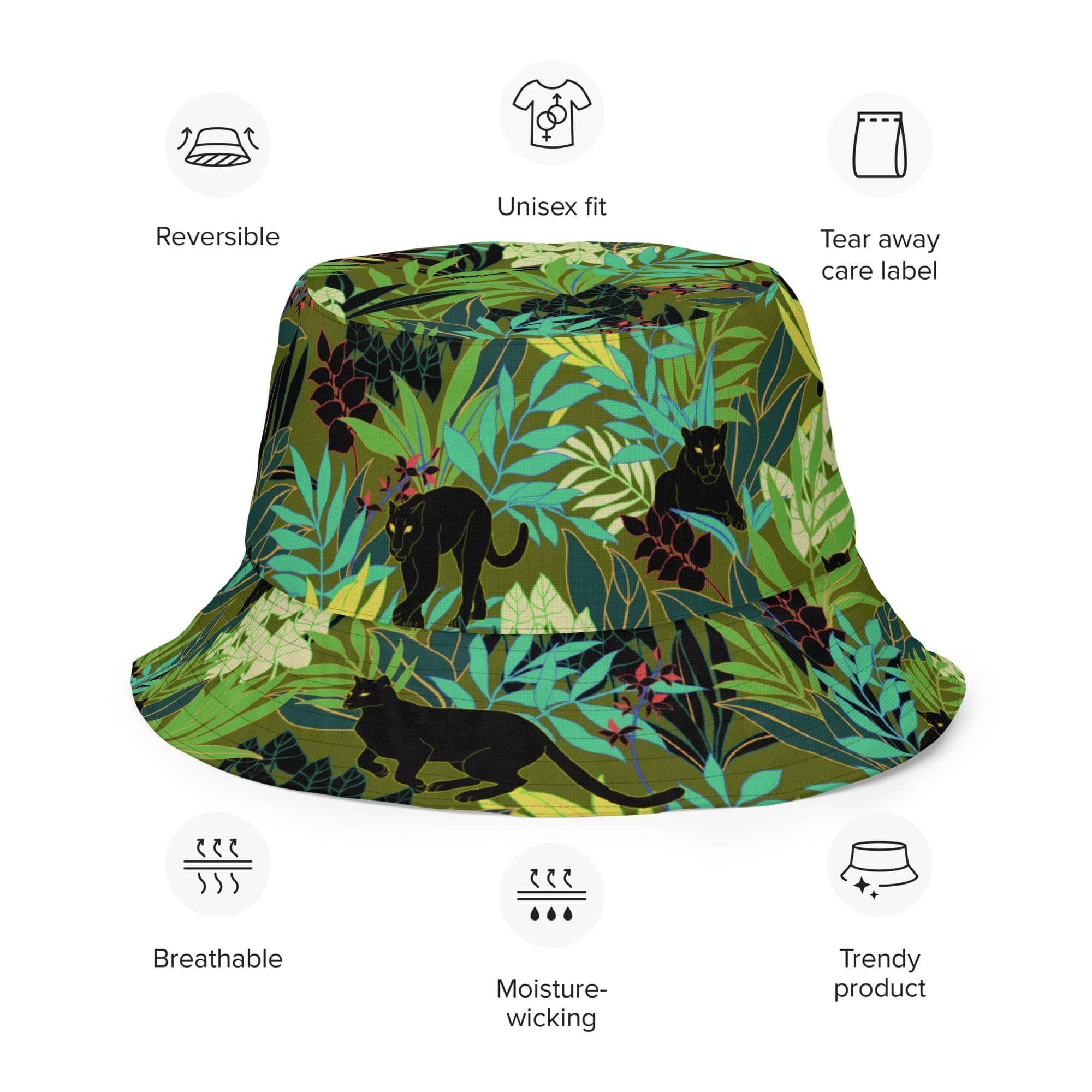 Cat-Themed Reversible Bucket Hat | Jungle Panther - Triple T Studios