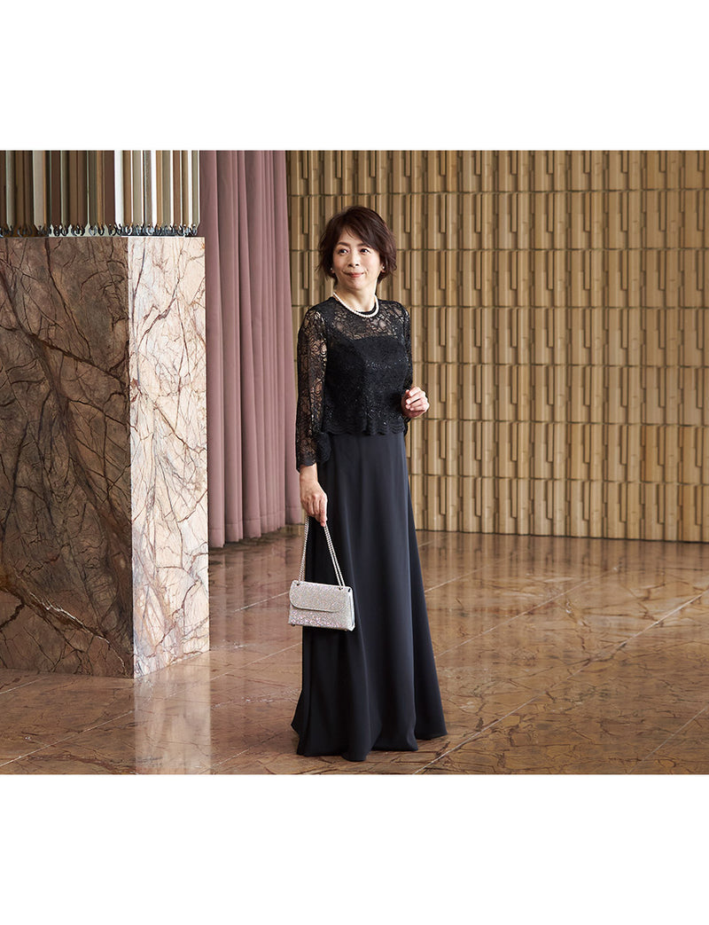 結婚式 母親ドレス 黒レース・マザーズドレス 長袖 MD0408-BK|新郎新婦
