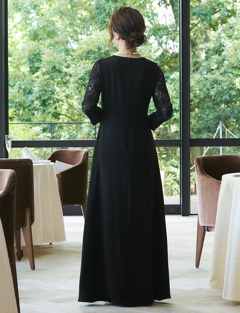 結婚式 母親ドレス ブラック・マザーズドレス レース袖付き MD0504-BK
