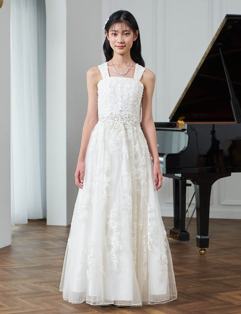 小中学校正 コンクールドレス・発表会ドレスにお薦めアイボリーロング