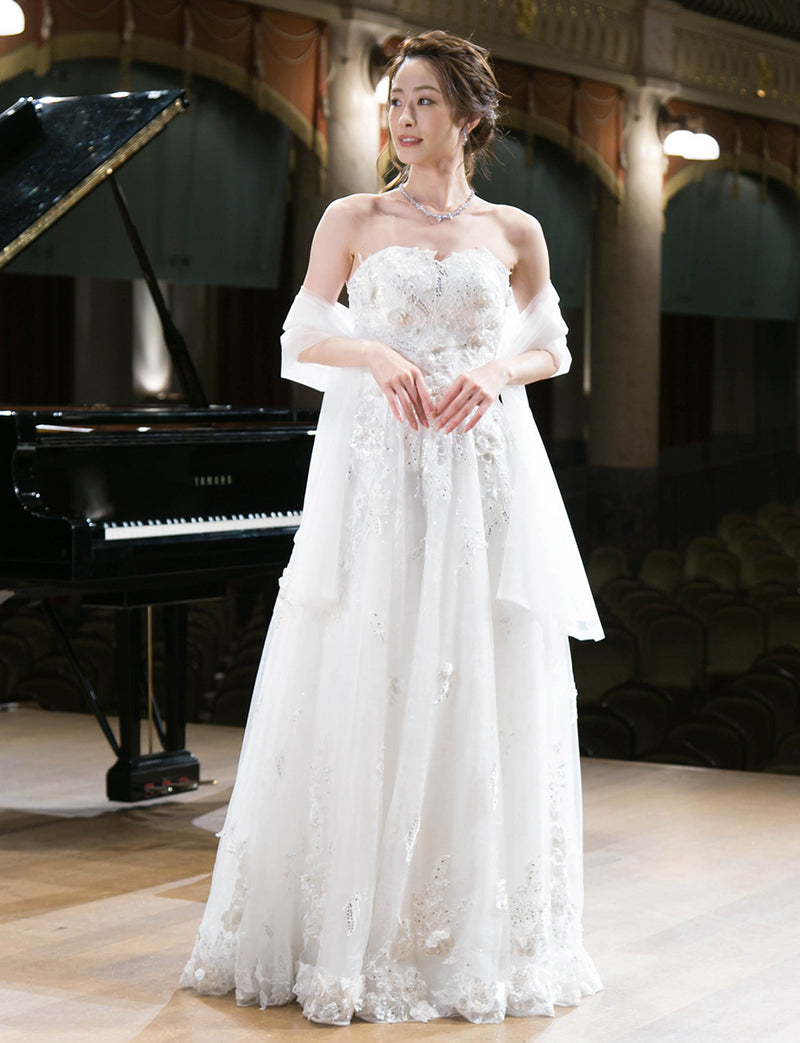 アイボリーロングドレス・TW1901-IVY｜演奏会・発表会ドレスのツイード