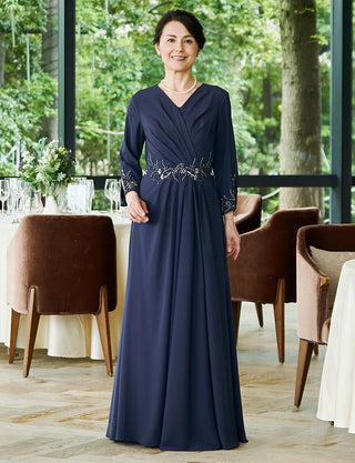 結婚式 母親ドレス・マザーズドレス MD0223-DNY ネイビー 長袖（八分袖