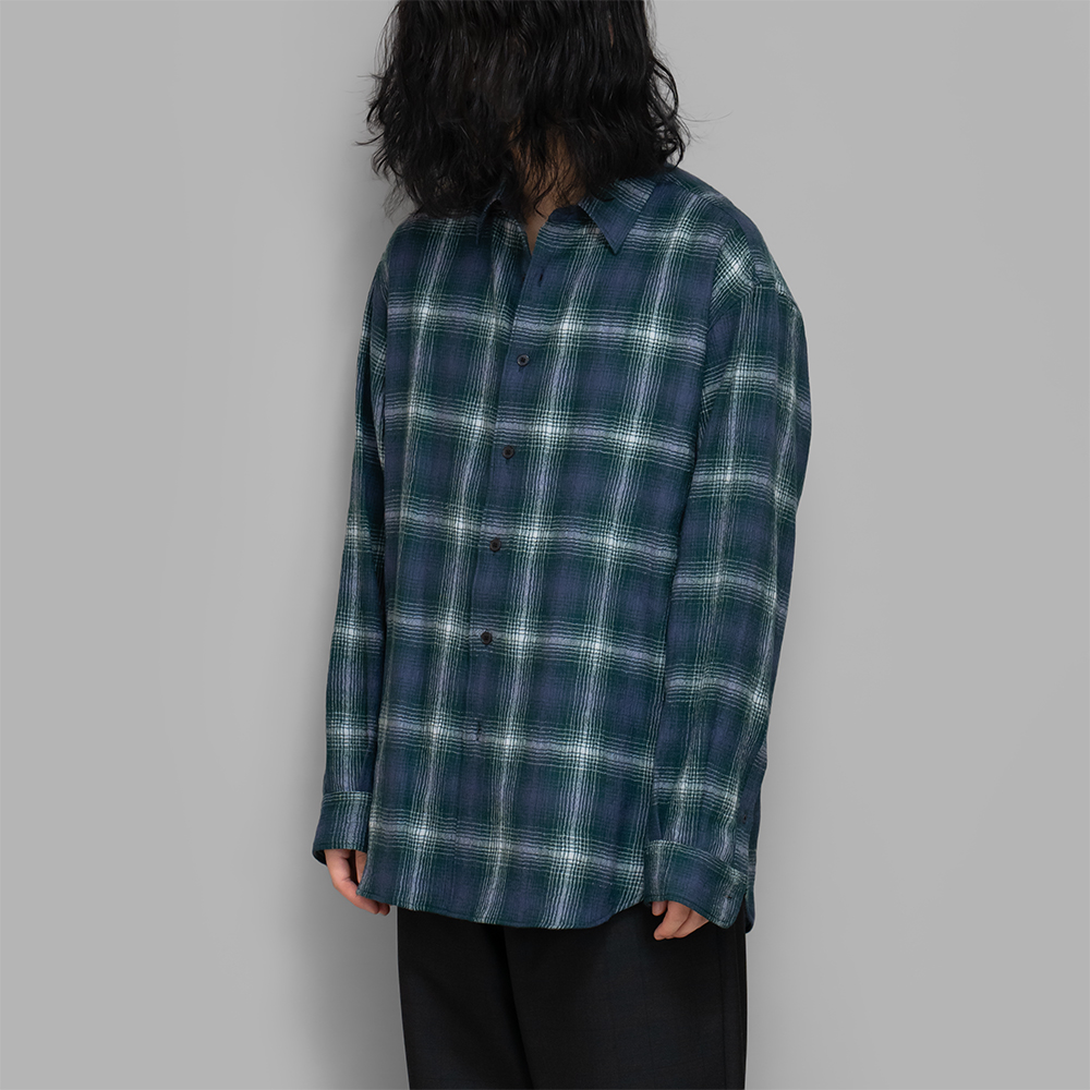 AURALEE / Airy Wool Check Shirt (Forest Green×Navy) | twelve