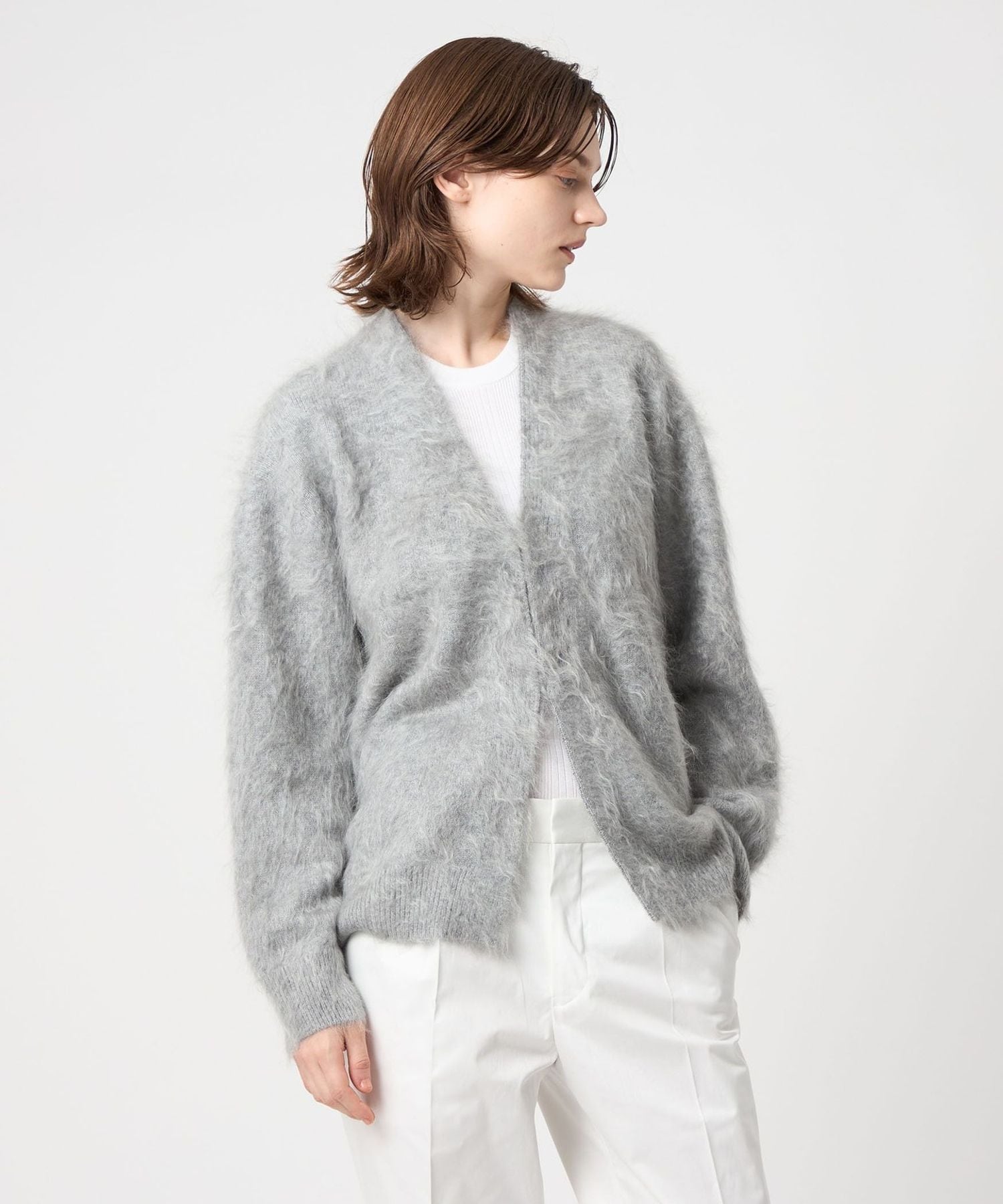 PRE カシミヤファーVネックカーディガン