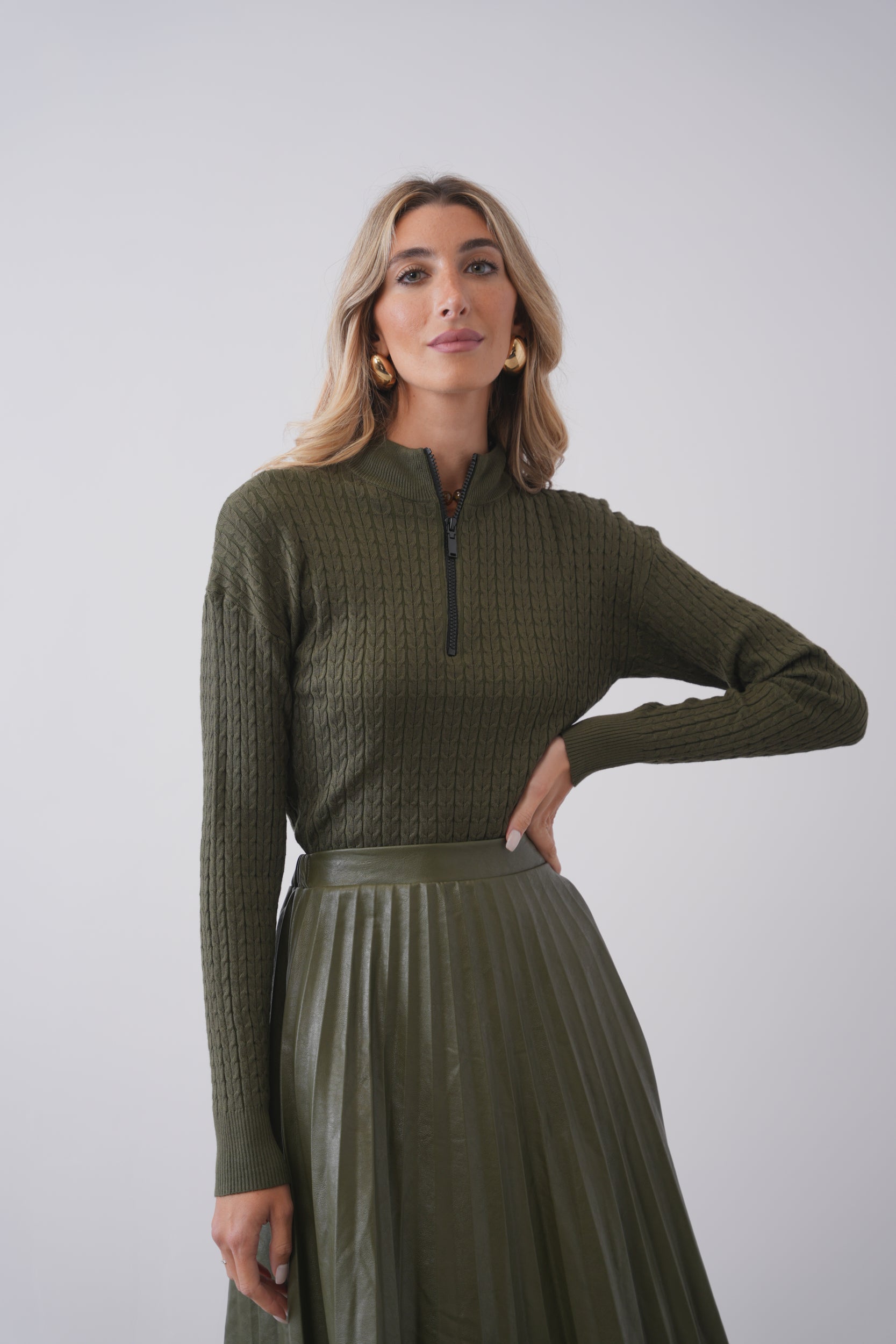 Cable Knit Half Zip Sweater – udelny.com