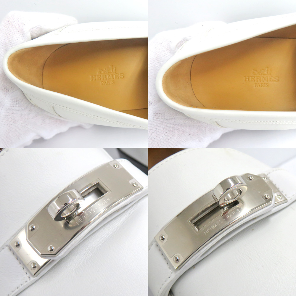 名古屋】【HERMES】エルメス ローファー ケリー金具 ホワイト シルバー