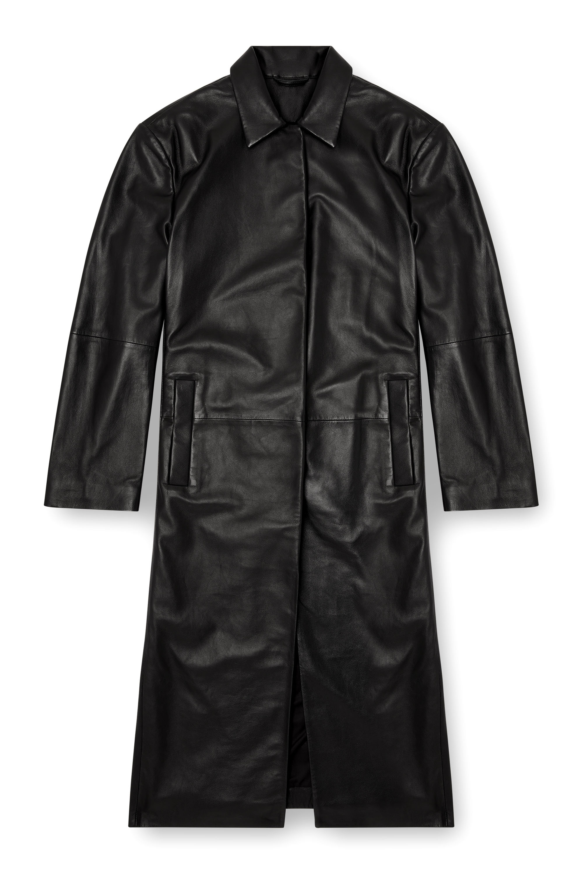 Women's Long padded leather coat | Black | Diesel
