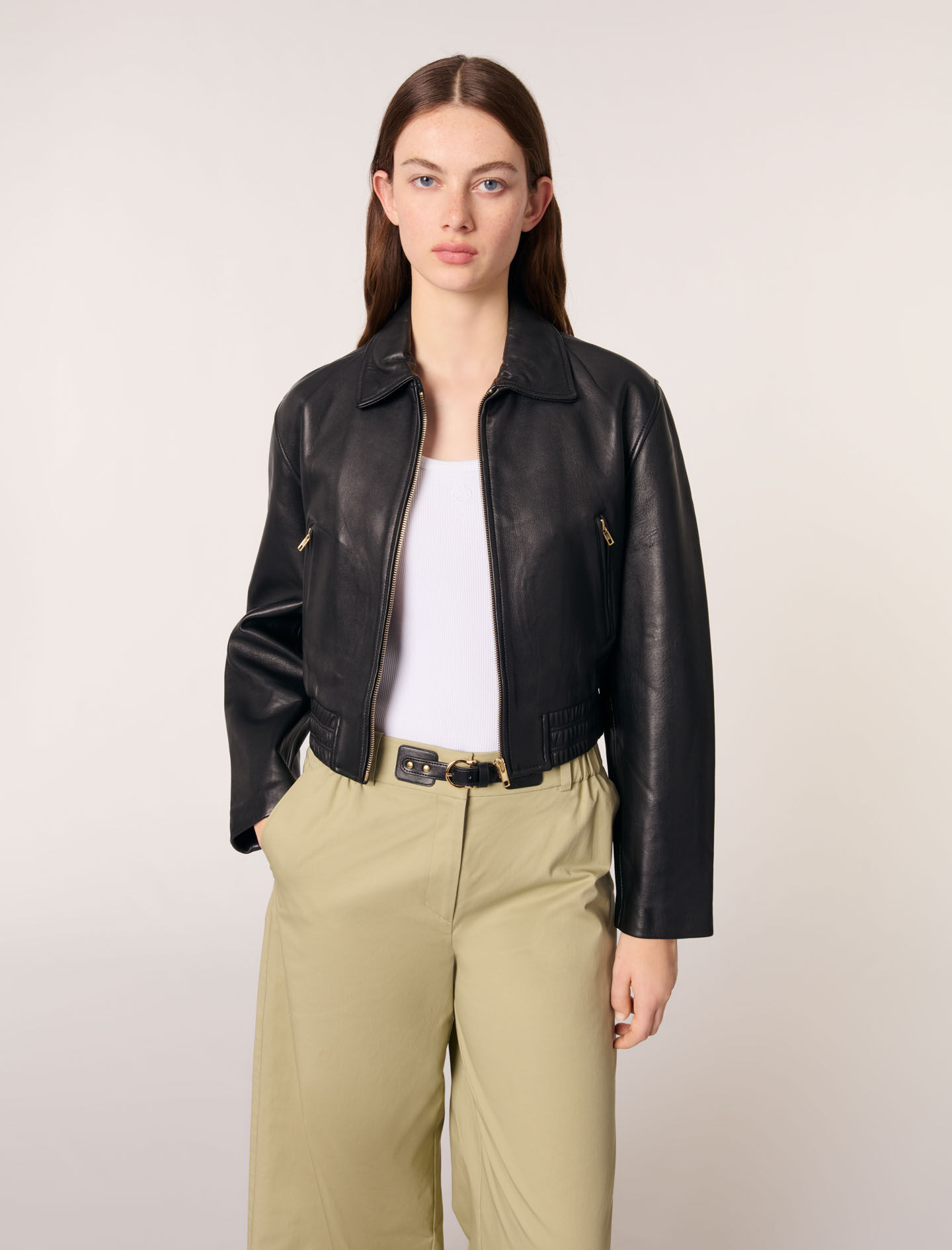 Leather jacket Black / Gray For Women | Maje