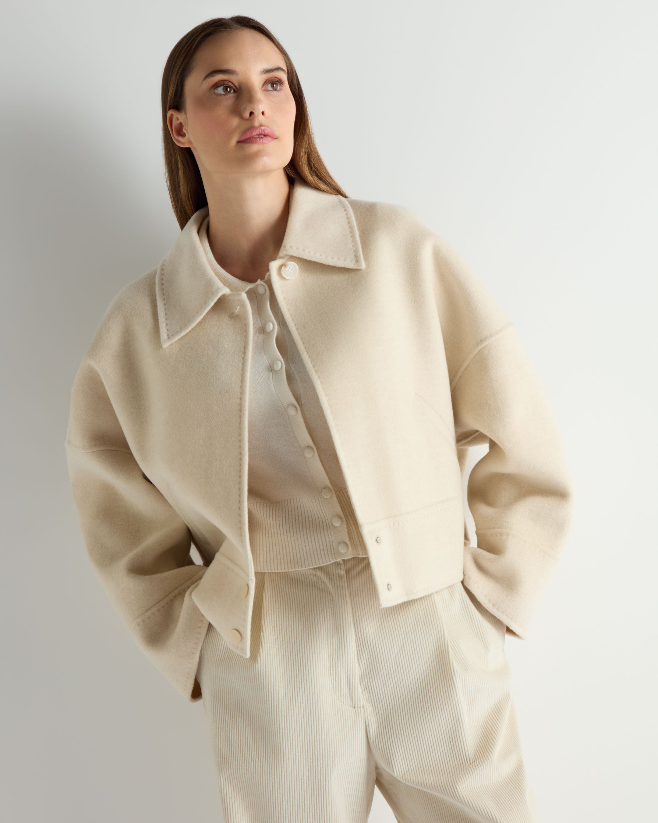 Women's Woven Cashmere Blend Short Jacket Off White | N.Peal