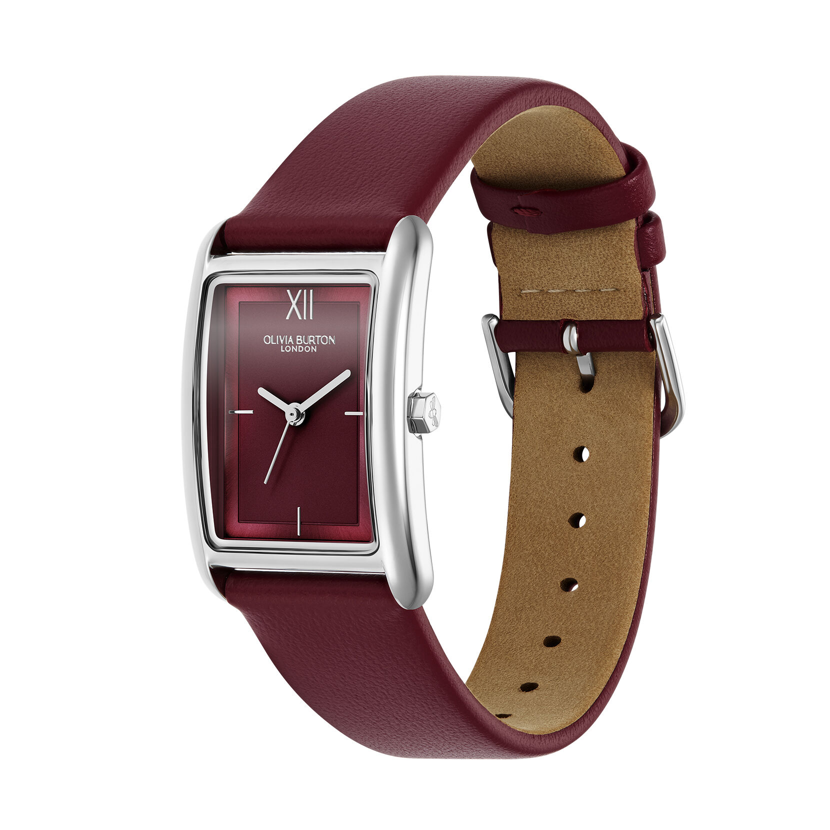 Classic 23mm Grove Silver & Cranberry Leather Strap Watch | Olivia