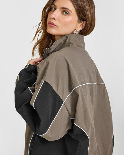 Oversized Piped Woven Track Jacket in Moss Brown | Oner Active US