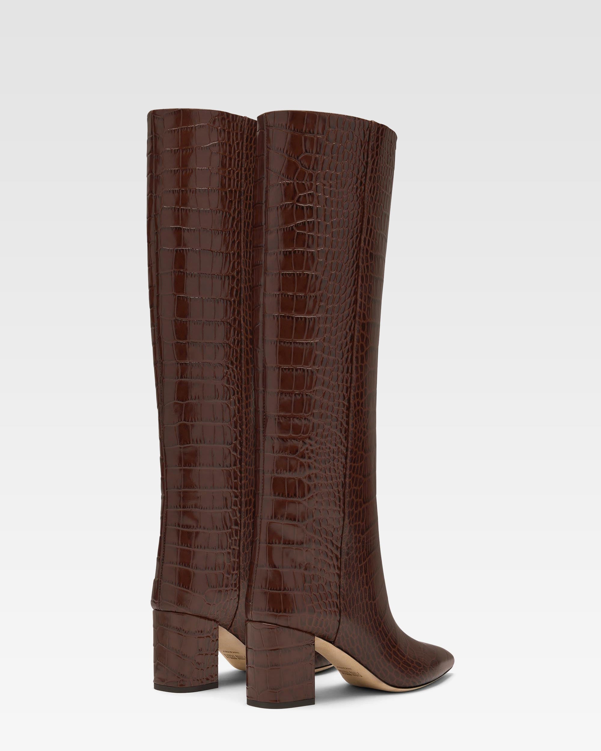 Chocolate brown croc-effect leather heel 70 boots - Paris Texas