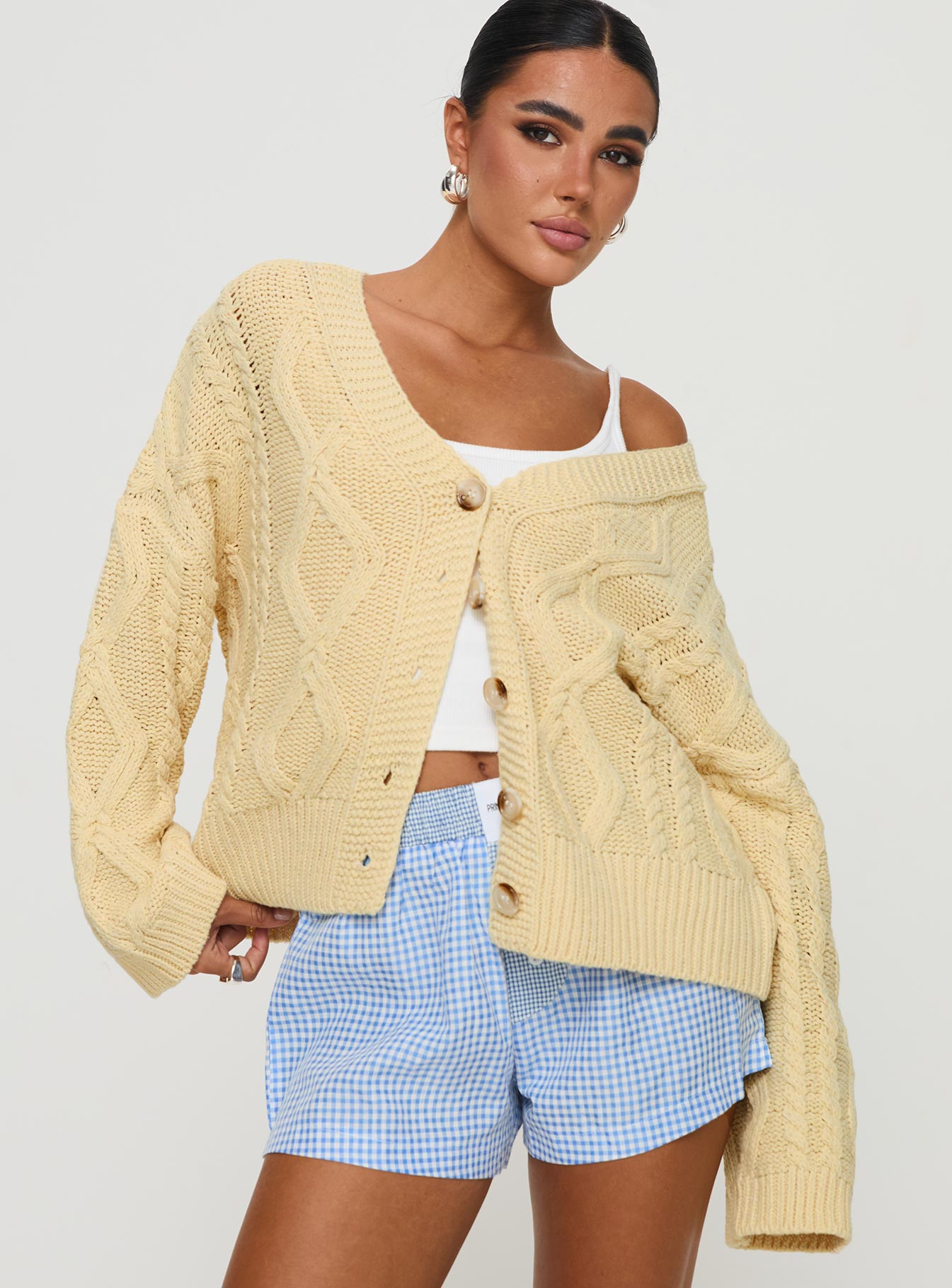 Daxtan Cable Cardigan Lemon | Princess Polly