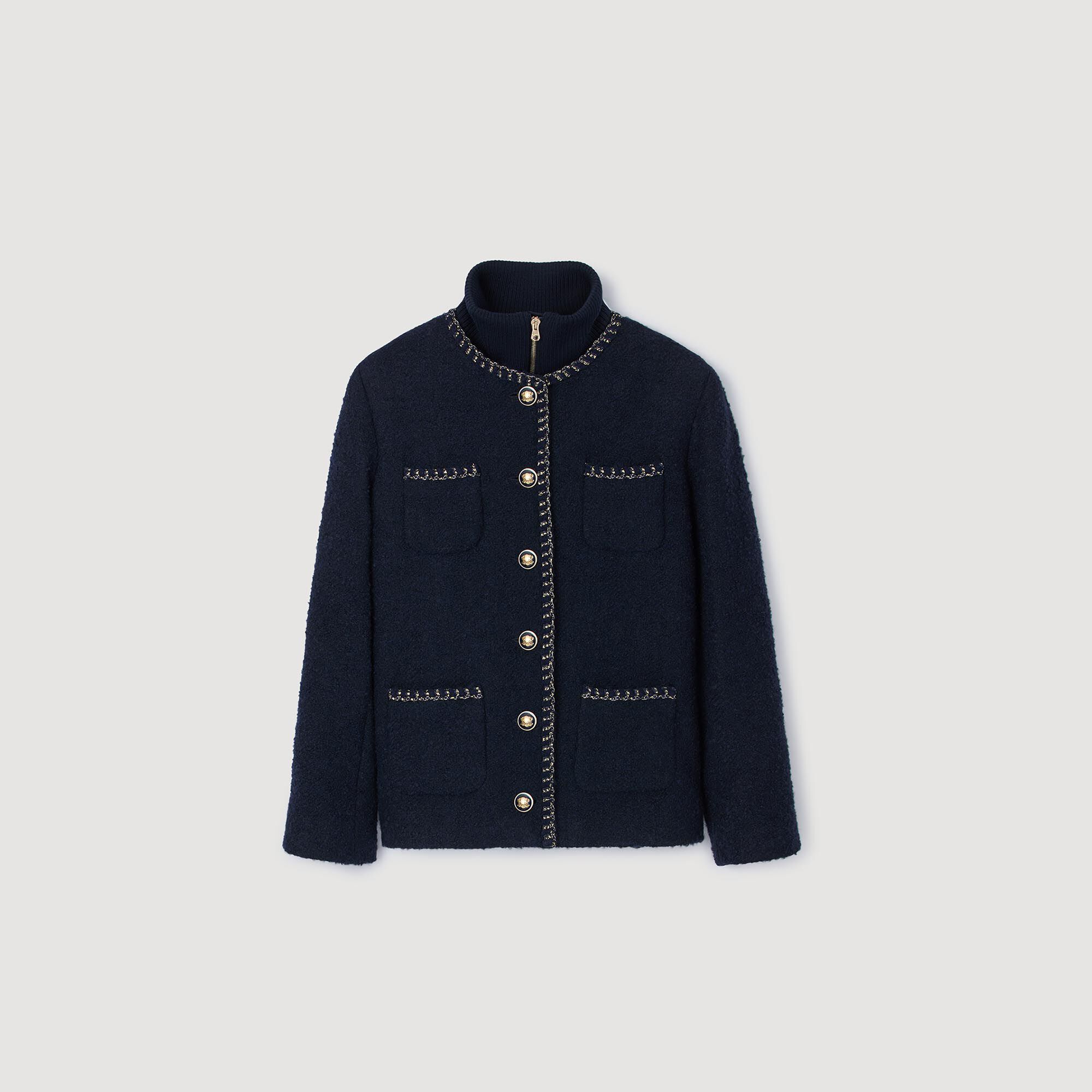 Tweed jacket with removable collar in Navy Blue for Women | Sandro
