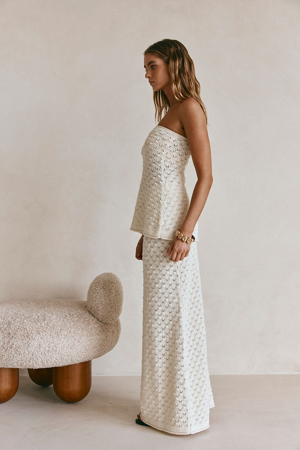 Cream Crochet Knit Strapless Lonline Ophelia Top – SABO