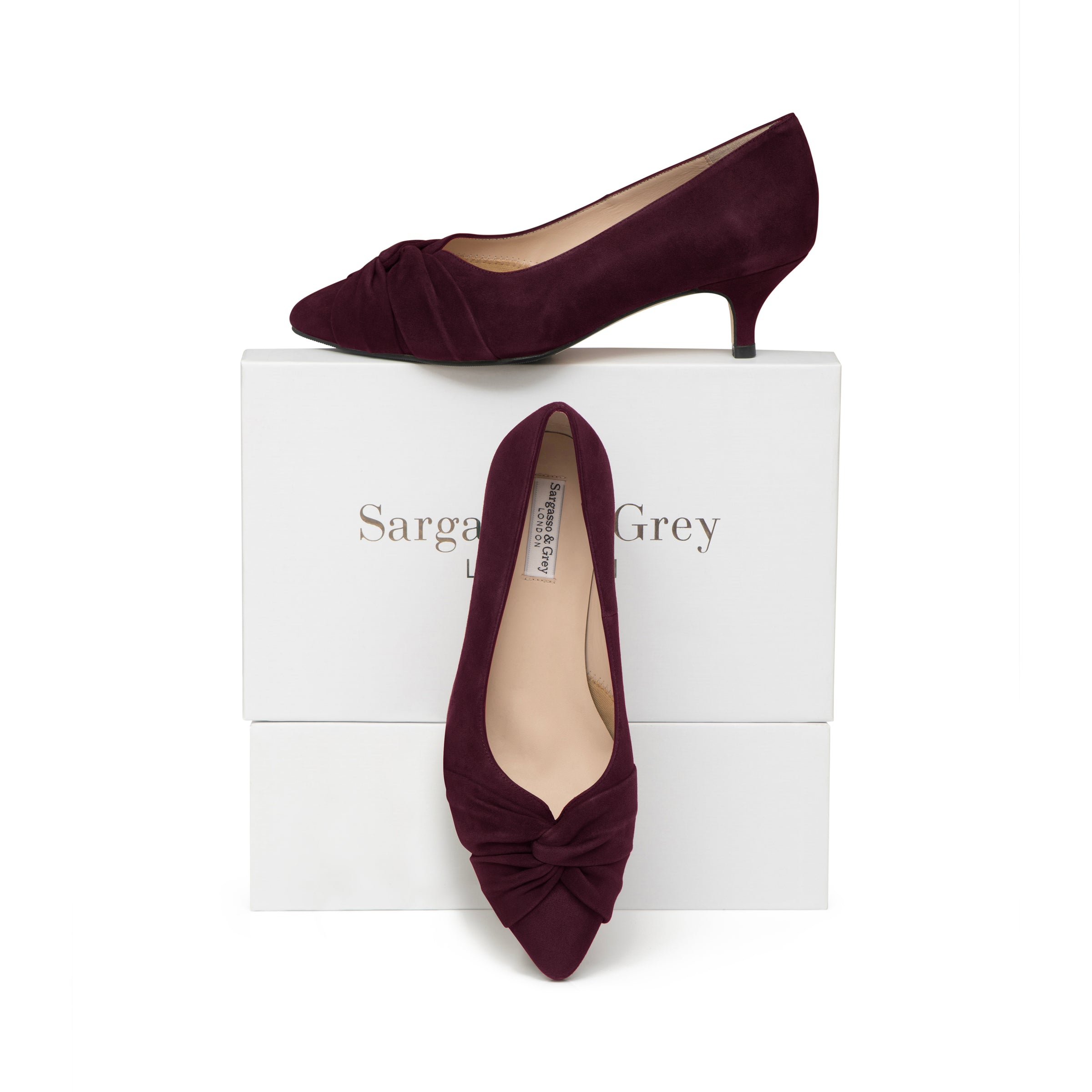 Extra-wide Width Burgundy Suede Kitten Heels – Sargasso and Grey USA