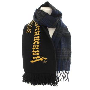 17AW マフラー ニット ストール チェック ロゴ 切替 グレー 黄緑（2023