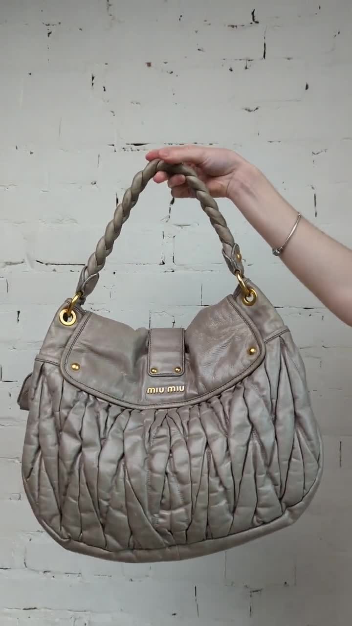 Y2k Vintage MIU MIU Leather Handbag. Grey Quilted Shoulder Bag