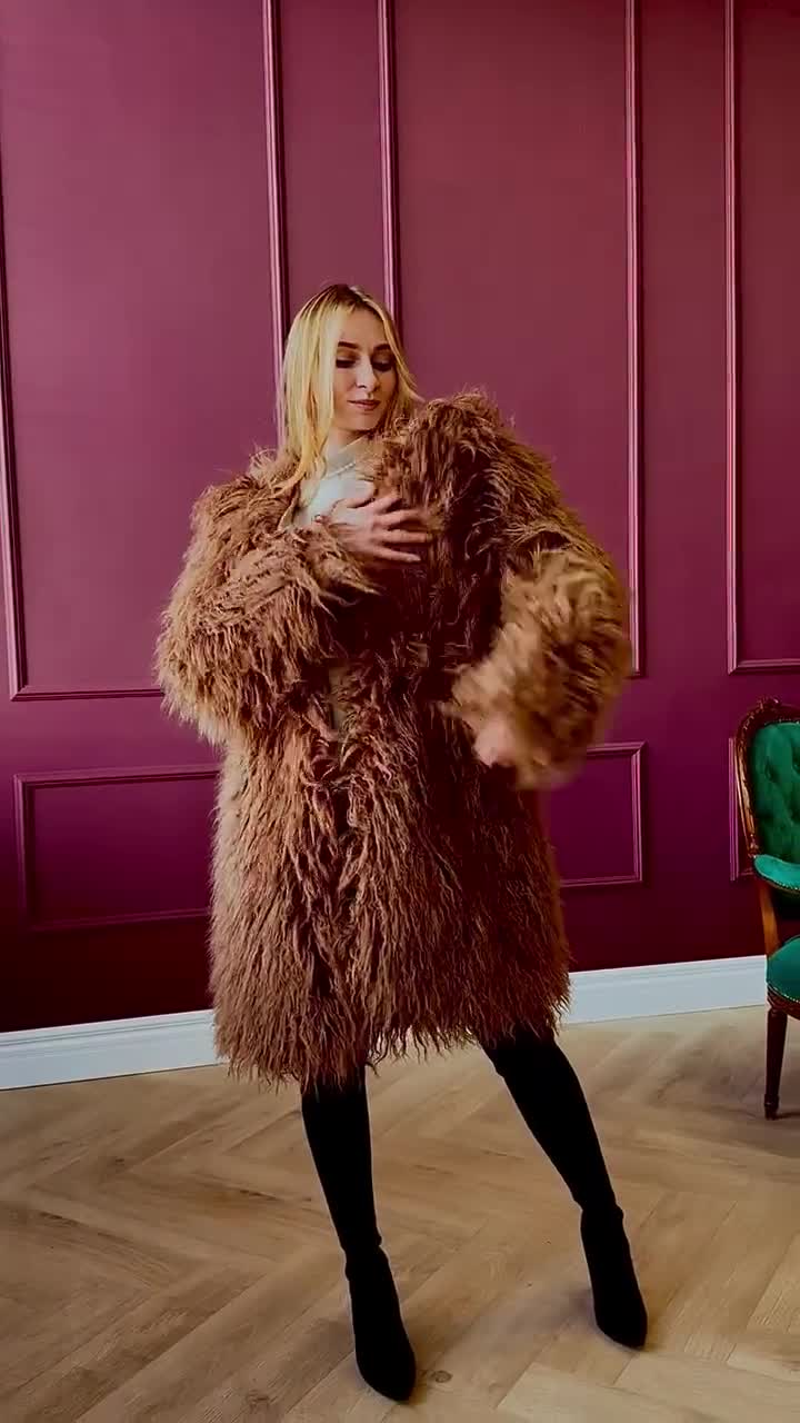 Shaggy Fur Coat, Brown Furry Shaggy Jacket - Etsy Canada