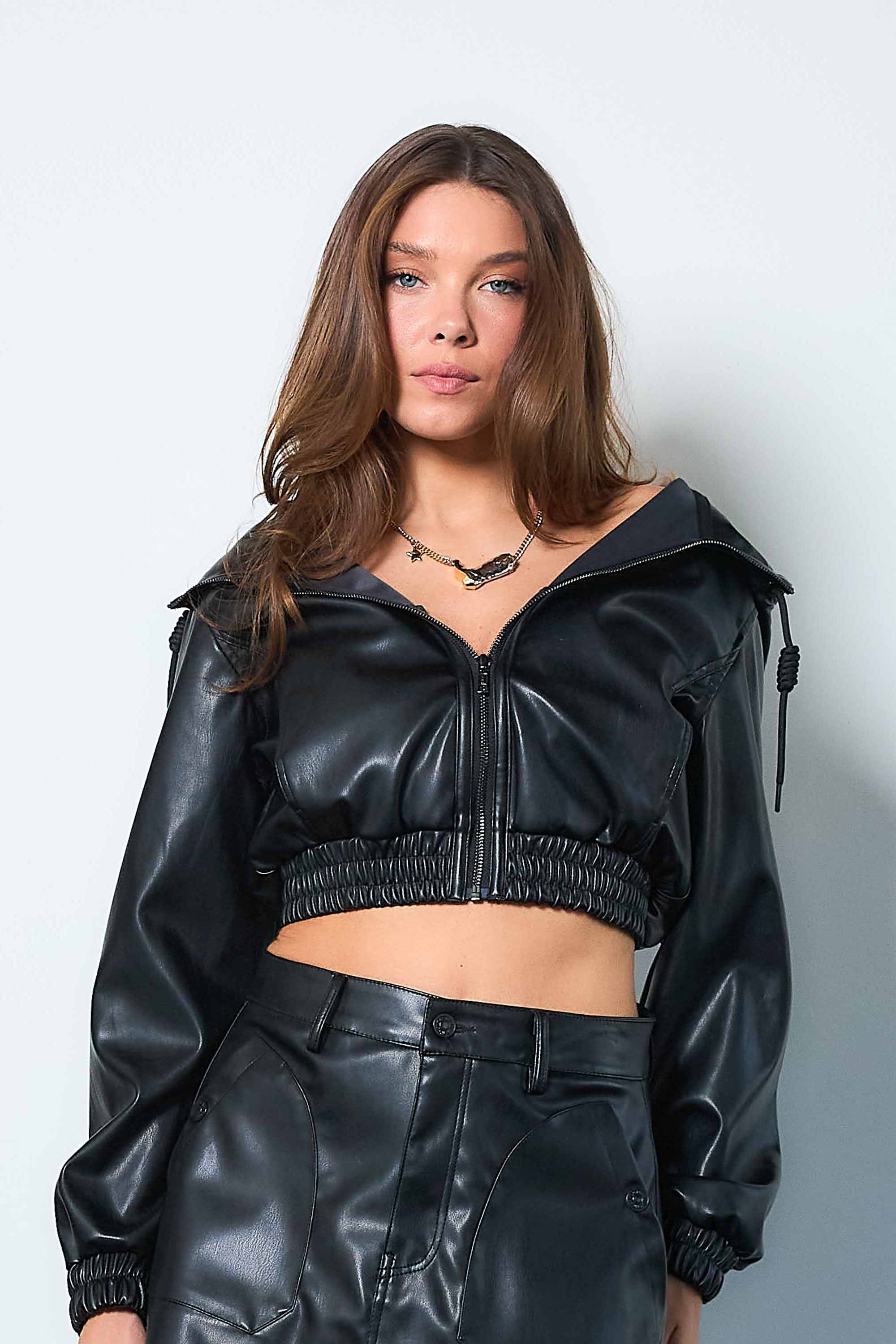 Vegan Leather Hoodie Jacket – Vibrant miu