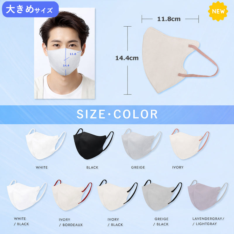 息がしやすい 3D立体マスク（通気性3.2倍） - アイボリー×ブラック