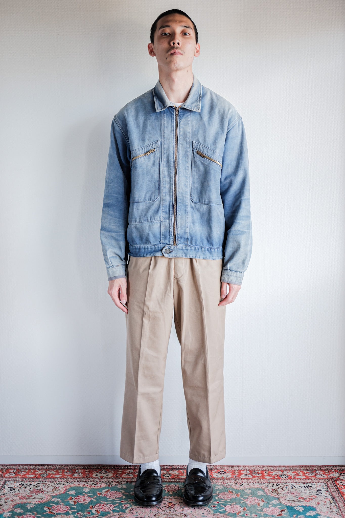 50's】French Vintage Blue Cotton Twill Cyclist Jacket 