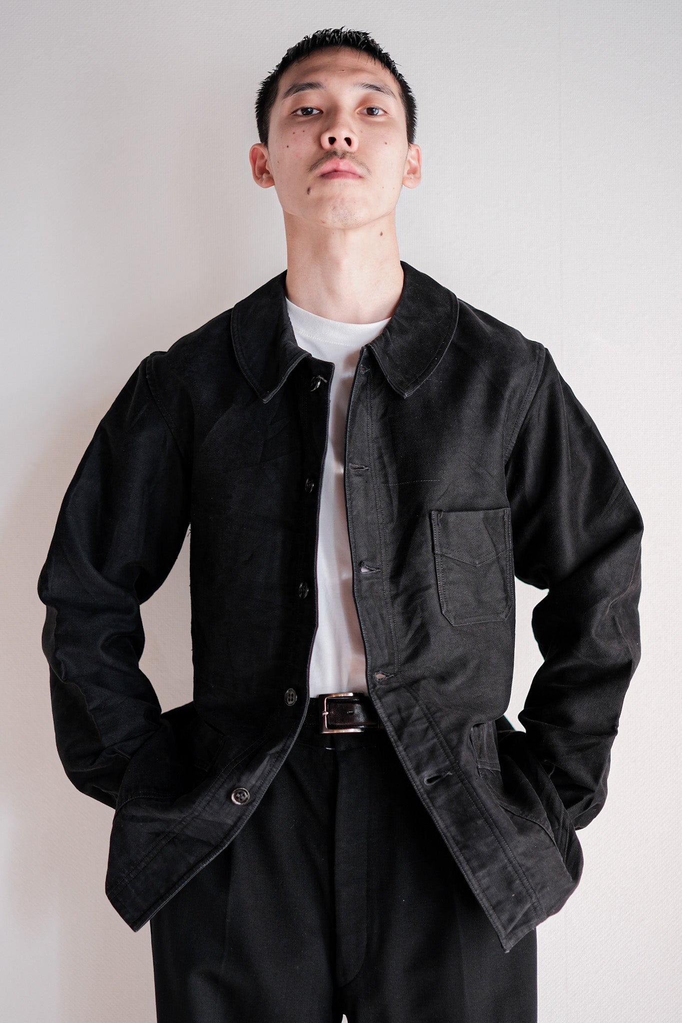 30's】French Vintage Black Moleskin Work Jacket 