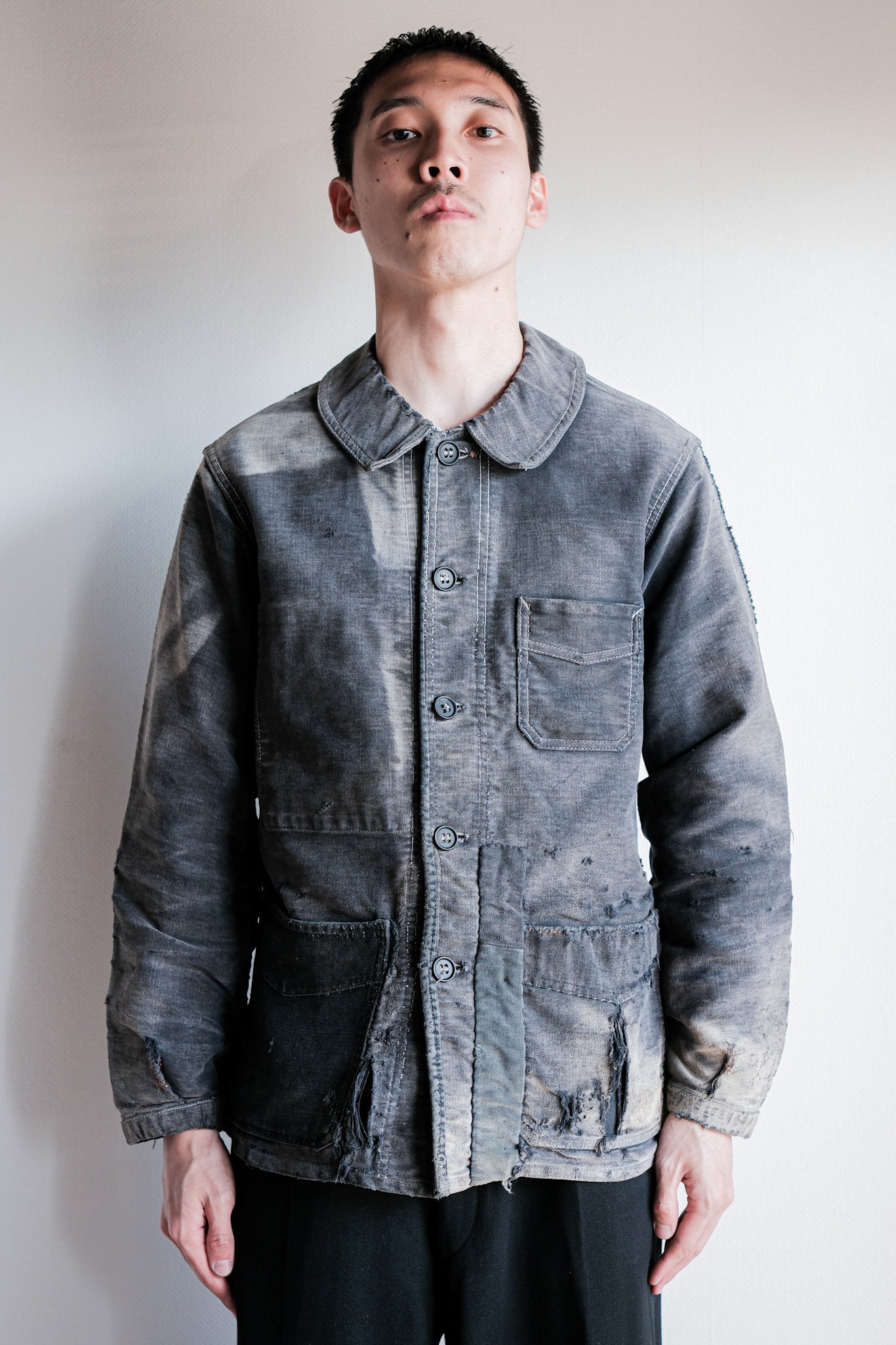 40's】French Vintage Black Moleskin Work Jacket 