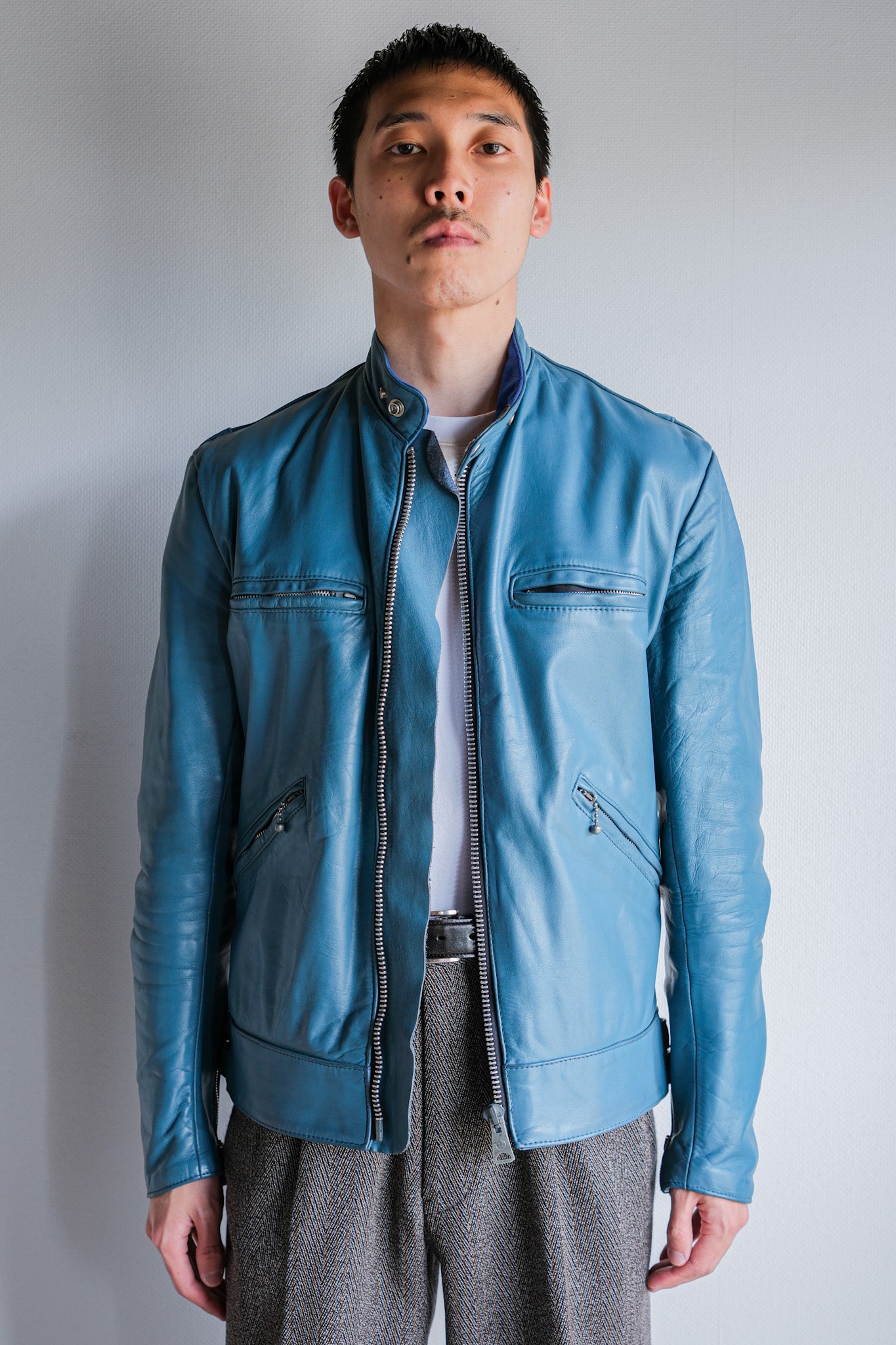 70's】Vintage Lewis Leathers Turquoise Leather Riders Jacket Size.38