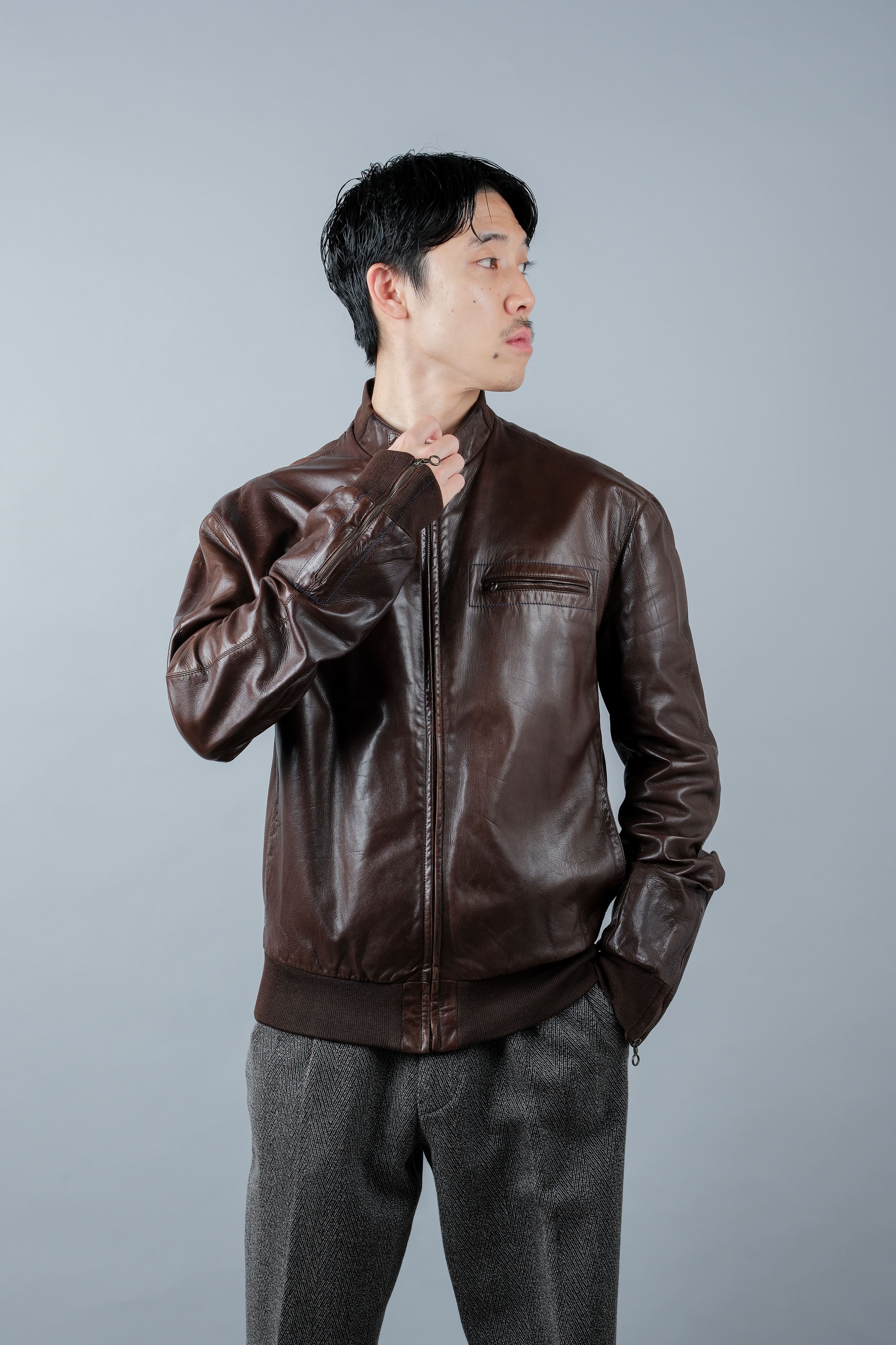 90's】Old SERAPHIN Zip Up Lambskin Leather Blouson Size.50