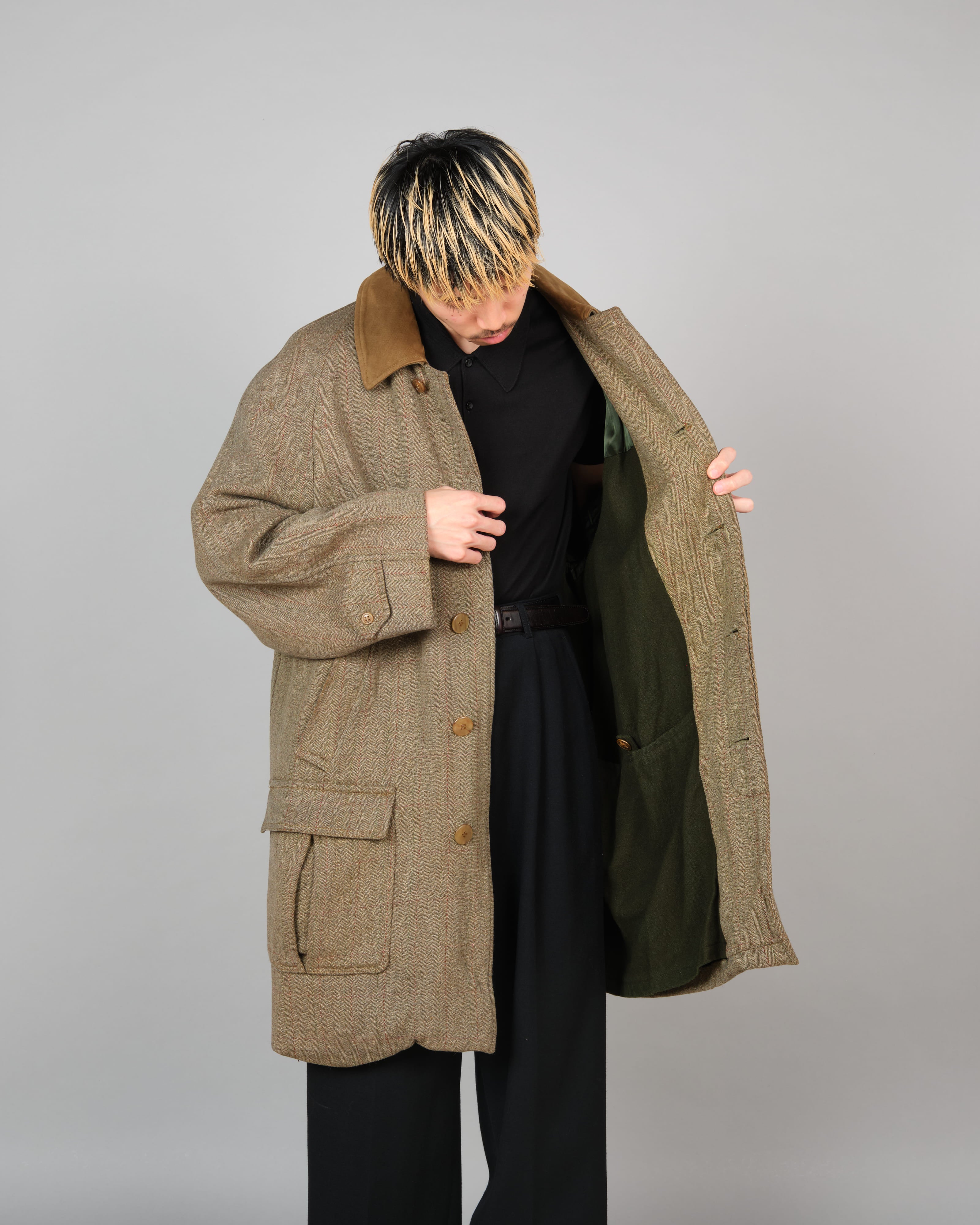 60's】Old INVERTERE Wool Tweed Hunting Coat Size.46 