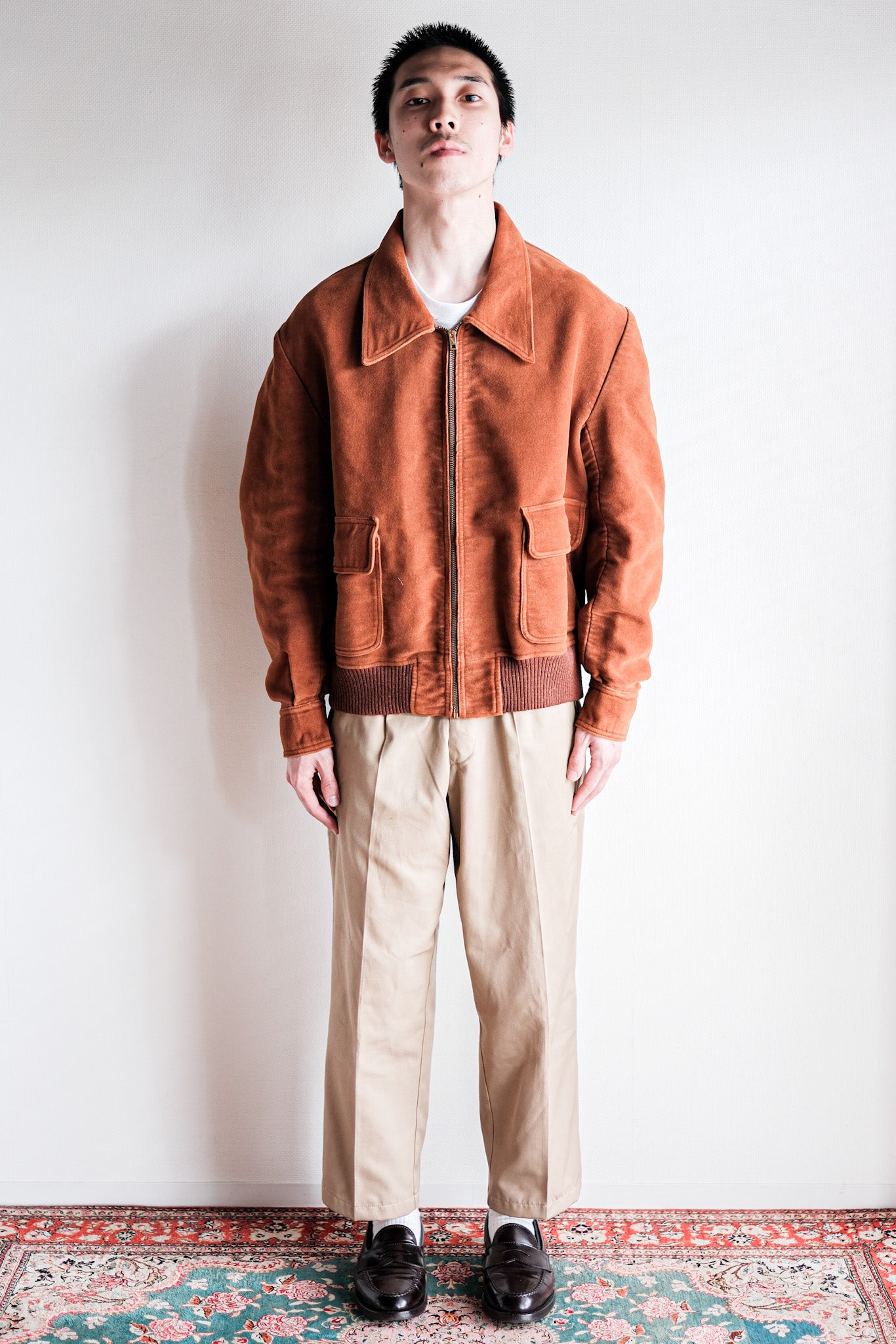 40's】French Vintage Brown Moleskin Cyclist Jacket