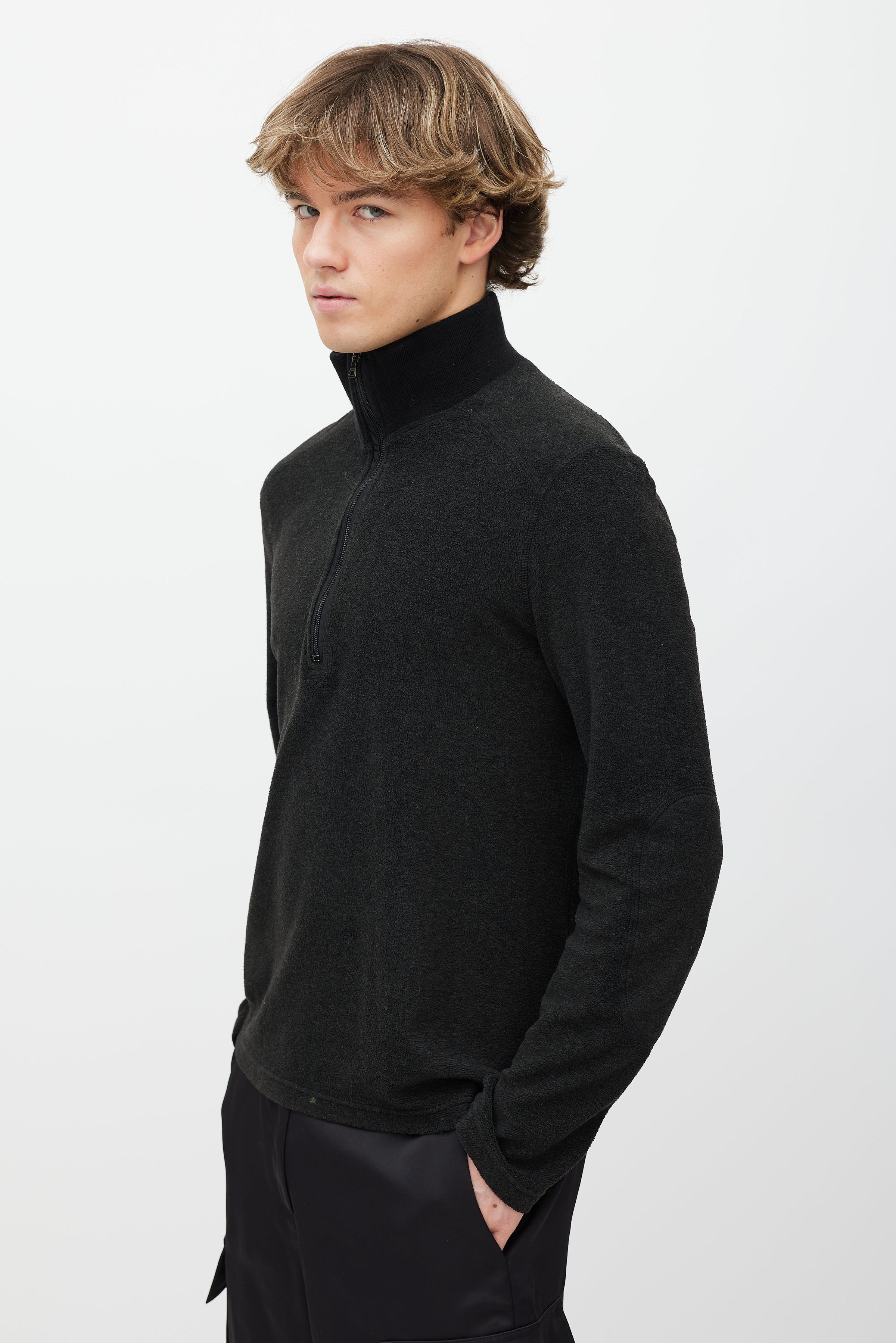 Prada // Sport Dark Grey & Black Fleece Quarter Zip Sweater – VSP