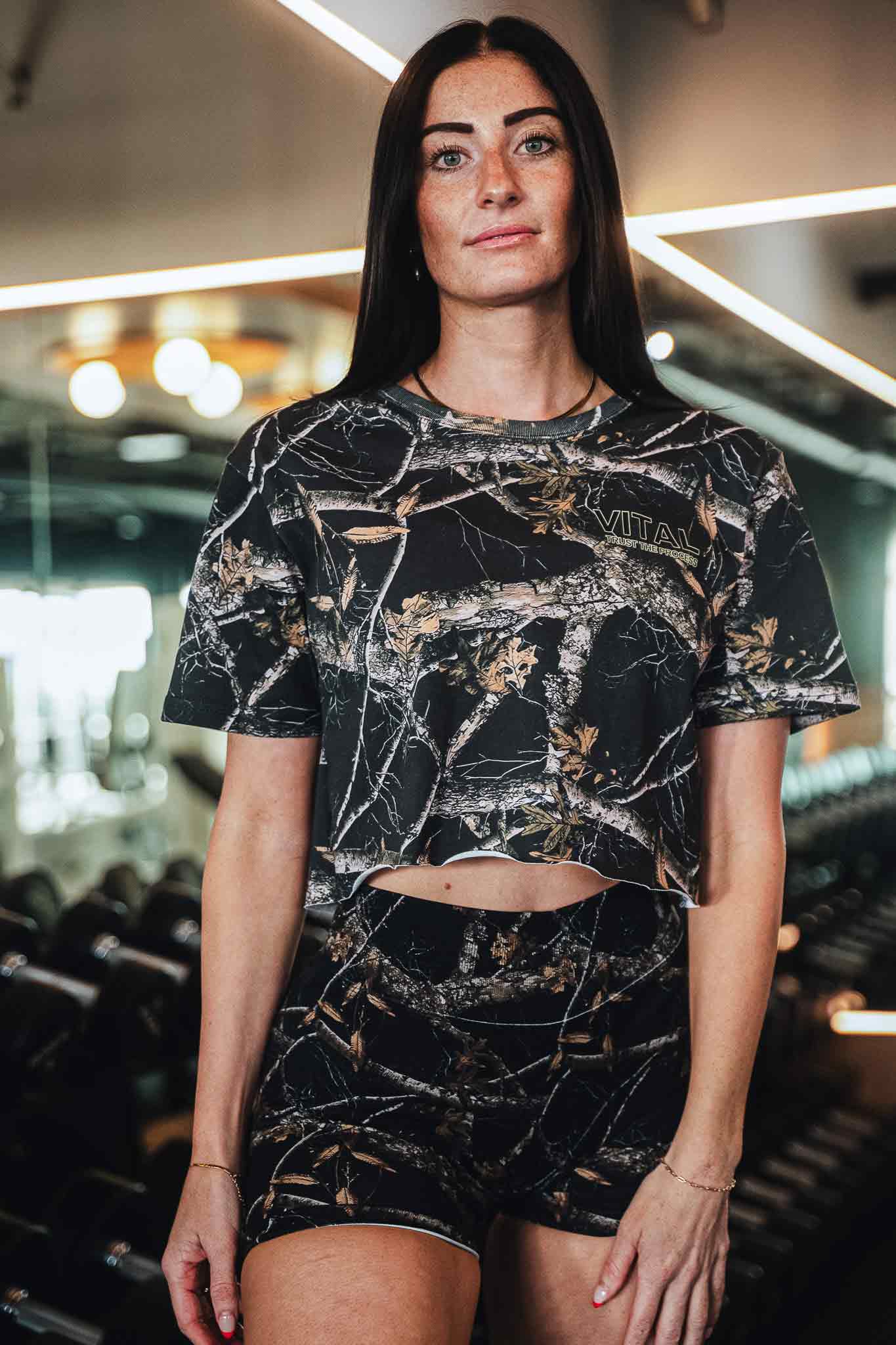 Fitted Crop T-Shirt - STS Black Woodland Camo – VITAL APPAREL