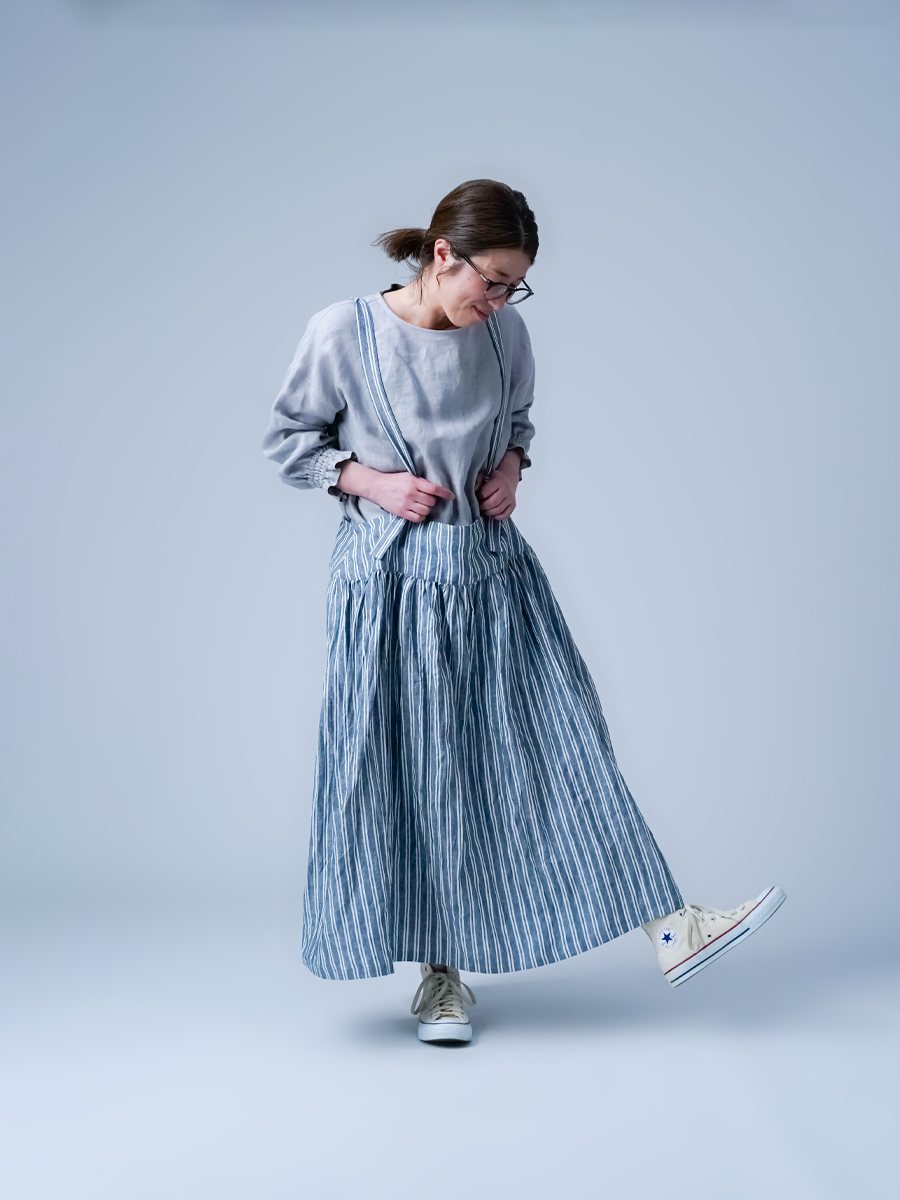 リネンタブリエ】レア度満点 タブリエエプロン スカート ／ ストライプ