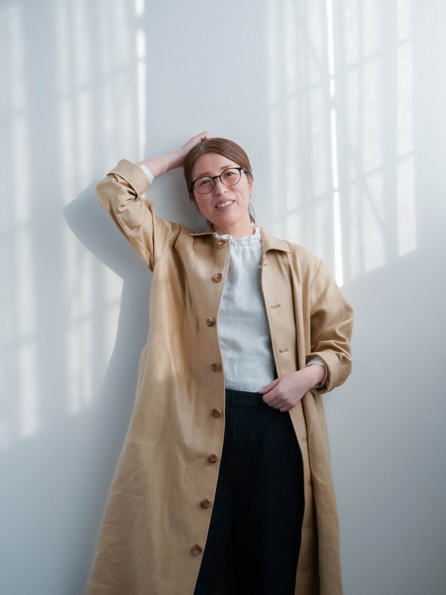 プレミアム】大人の上質アウター リネンステンカラーコート ／ ハニー