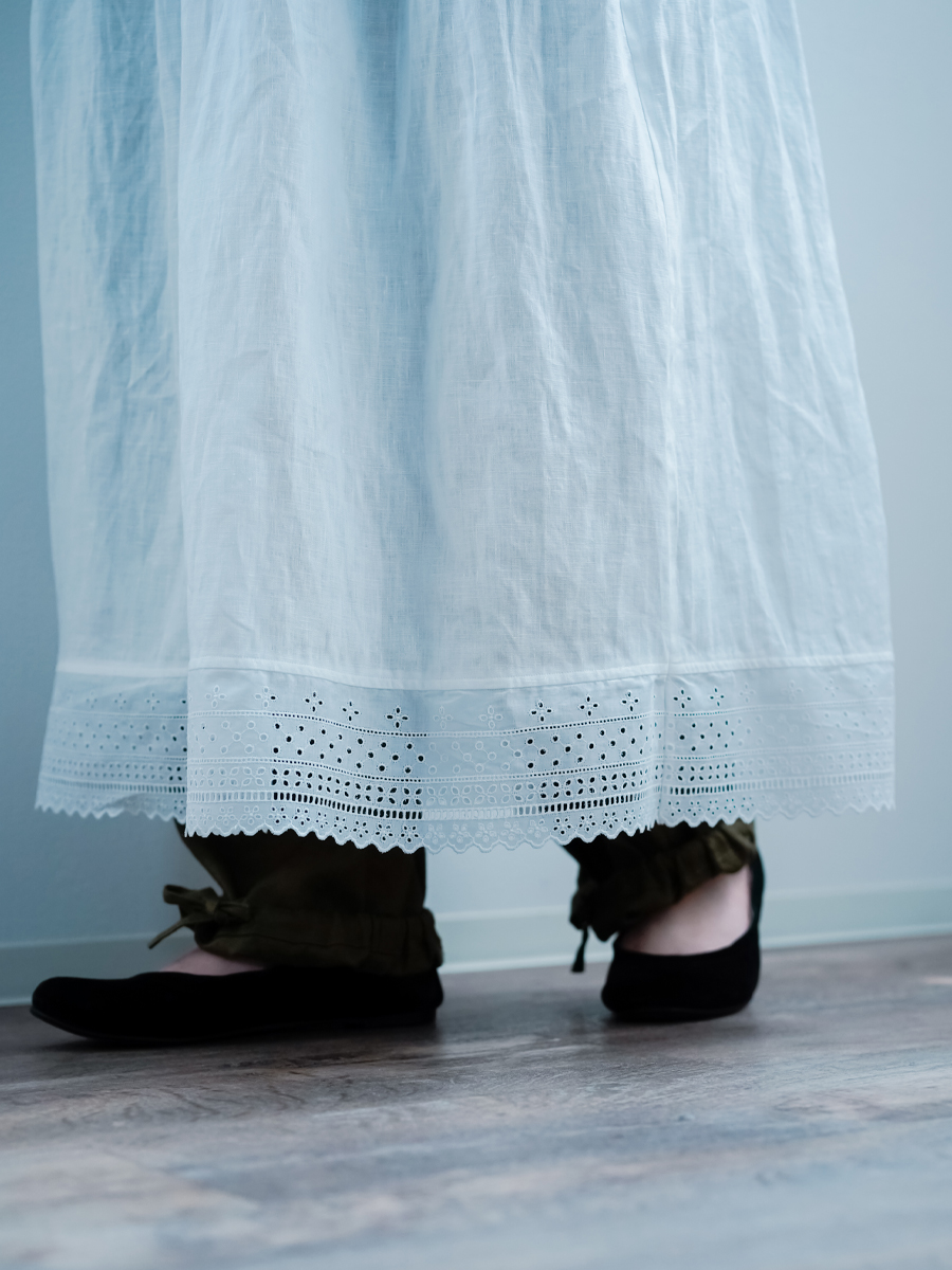 リネンスカート】 重ね穿きの救世主 レースペチスカート ／ 白色 p002c