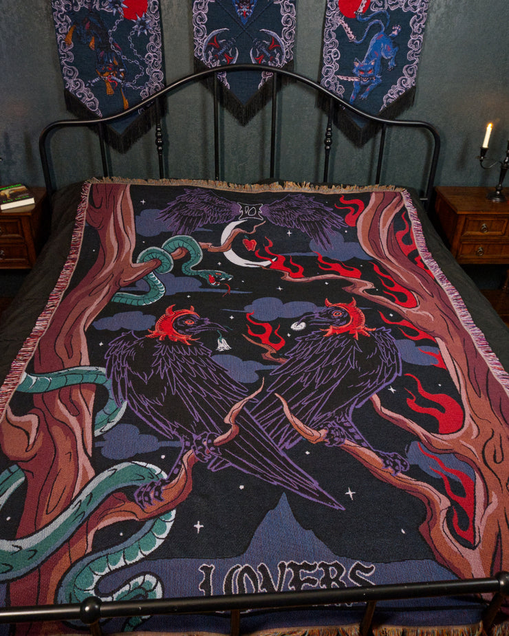 The Lovers Woven Blanket | Gothic Art Blanket | Tarot Wall Decor