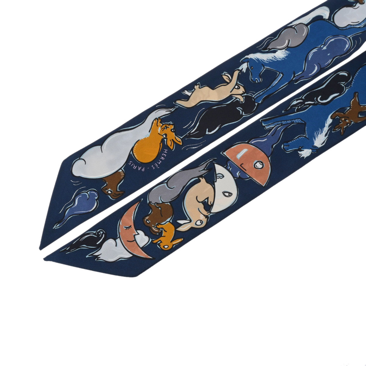 エルメス ツイリー MILLE ET UN LAPINS ネイビー 064007S シルク100