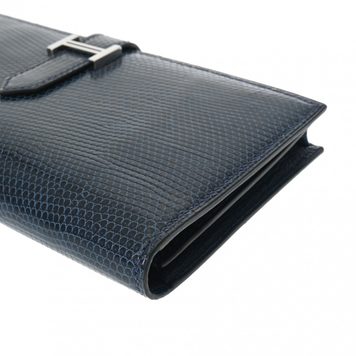 エルメス ベアン スフレ ネイビー リザード ユニセックス 財布 【中古