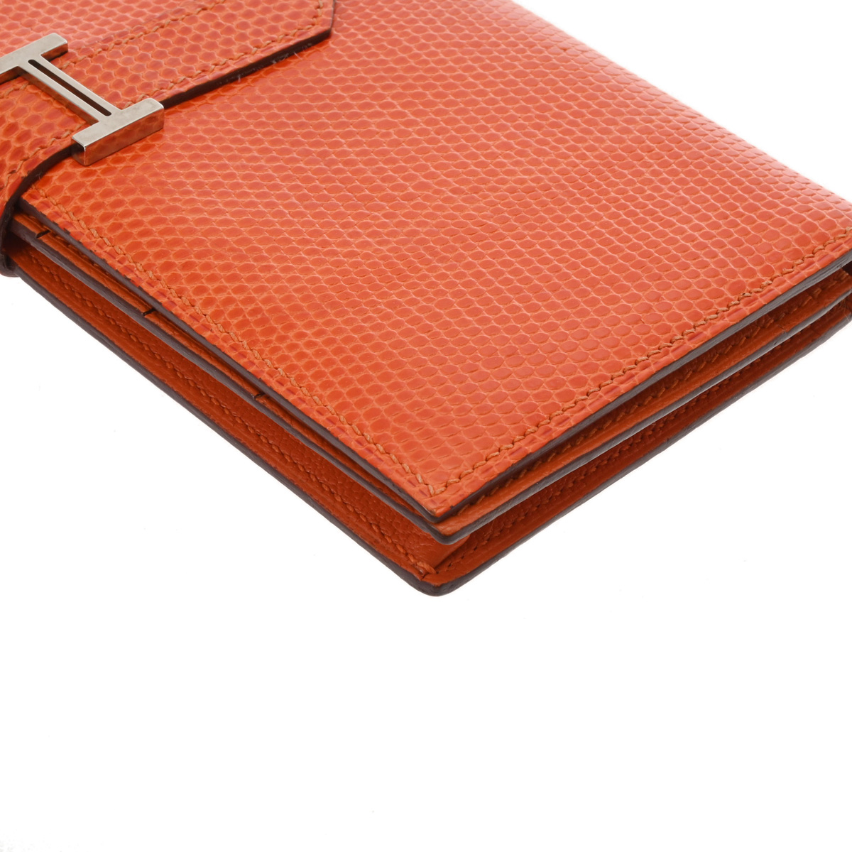 エルメス ベアン スフレ オレンジ リザード ユニセックス 財布 【中古
