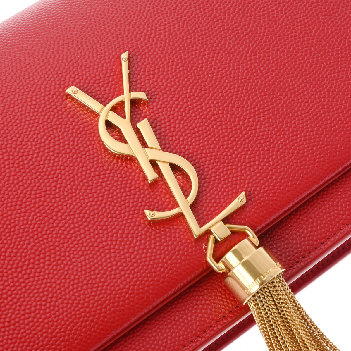 サンローラン ケイト タッセル チェーンウォレット レッド グレイン