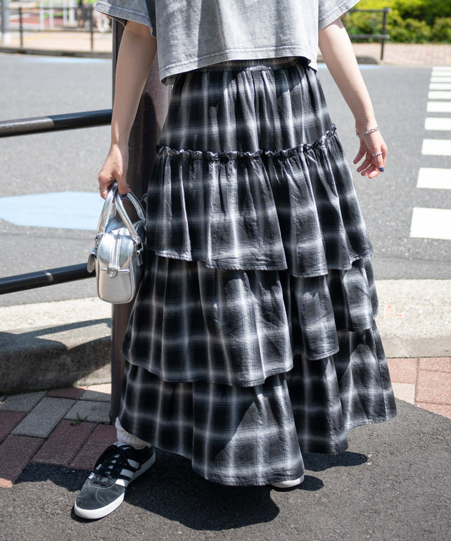 オンブレチェックティアードロングスカート｜WEGO（ウィゴー） – WEGO