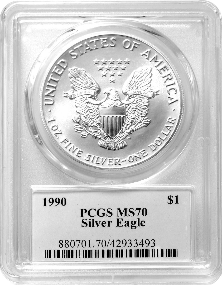 1990 Silver Eagle T1 PCGS MS70 John Mercanti Signature Rare Low Popula