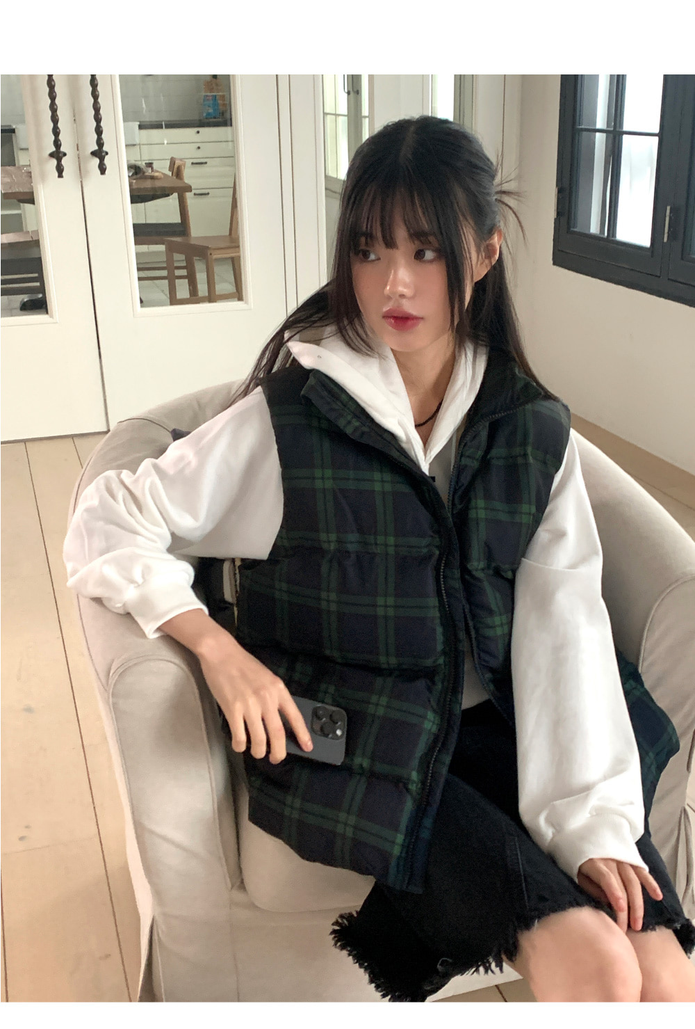UNISEX]オーバーサイズチェックダウンベスト | ファッション通販サイト